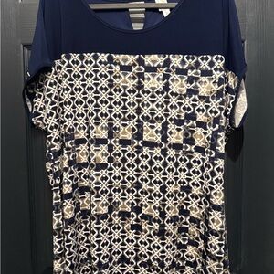 Navy and White Geometric Pattern Women's Top. Size 3X